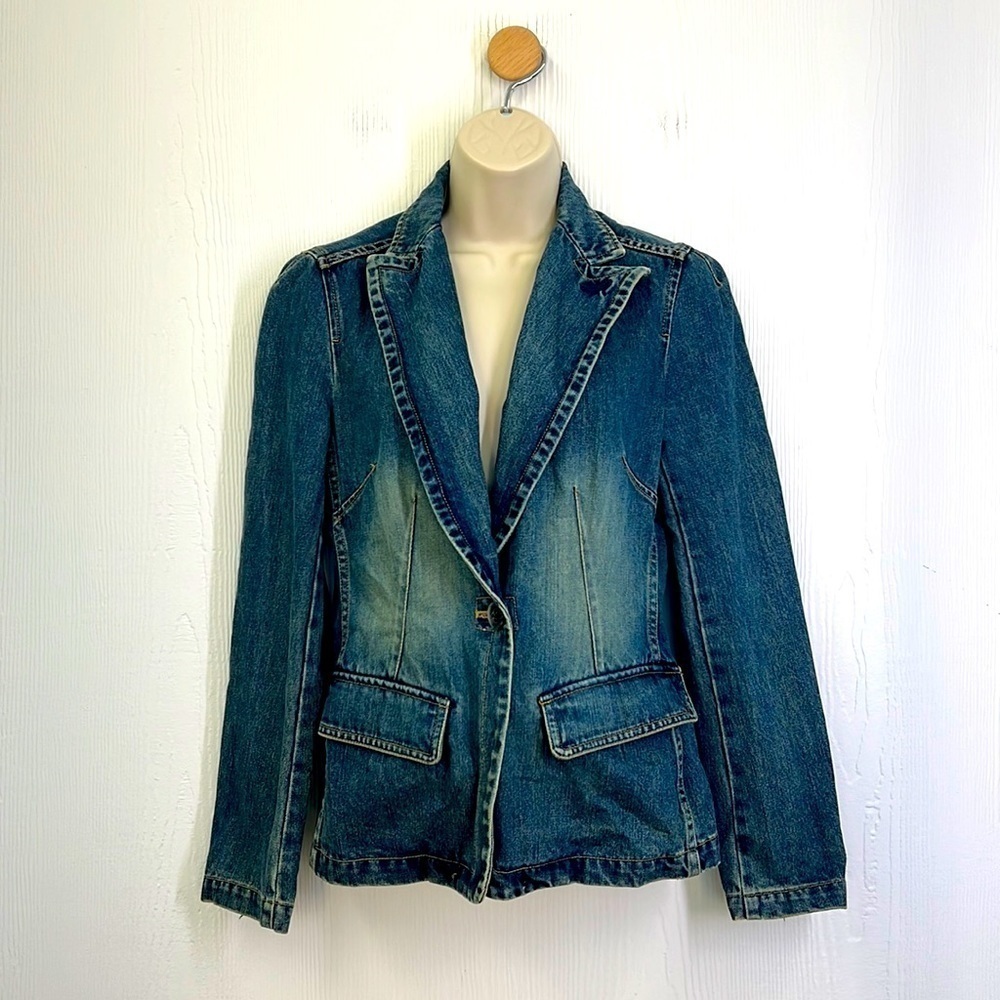GAP - Denim Jean Cotton One Button Closure Long Sleeve Blazer Jacket Size Small